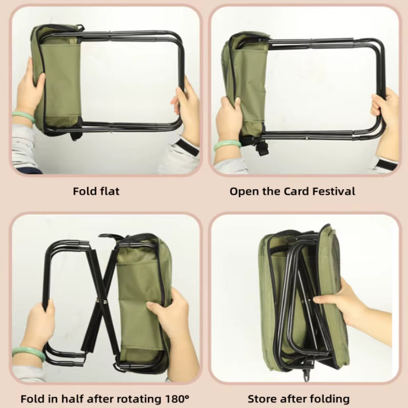 Outdoor Folding Backpack Stool with Mesh Bag Portable Wear-Resist Sturdy Handbag Seat Camping Hiking Travel Picnic Chair