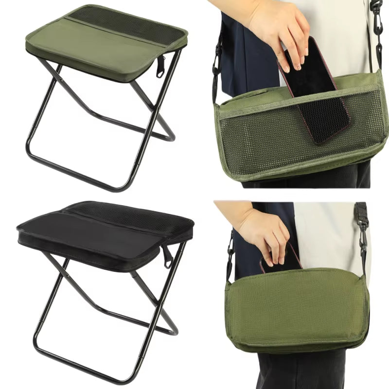 Outdoor Folding Backpack Stool with Mesh Bag Portable Wear-Resist Sturdy Handbag Seat Camping Hiking Travel Picnic Chair